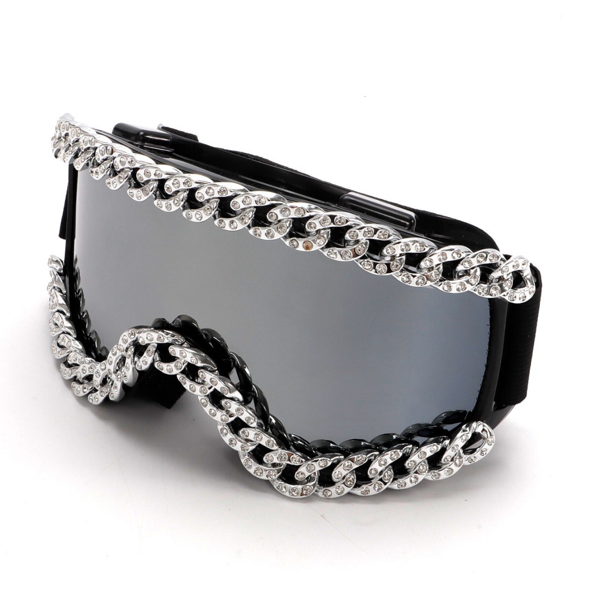 Futurist Designed Outdoor Skiing Goggles Large Frame Chain Designer Sunglasses Cyberpunk Style Diamond Integrated Designer Sunglasses Wholesale