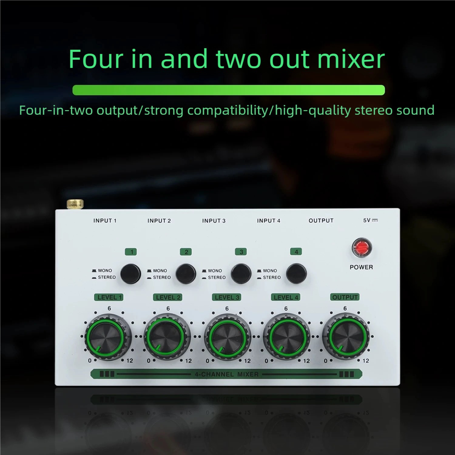4-channel audio mixer for low noise recording, suitable for home studio four channel stereo audio mixer