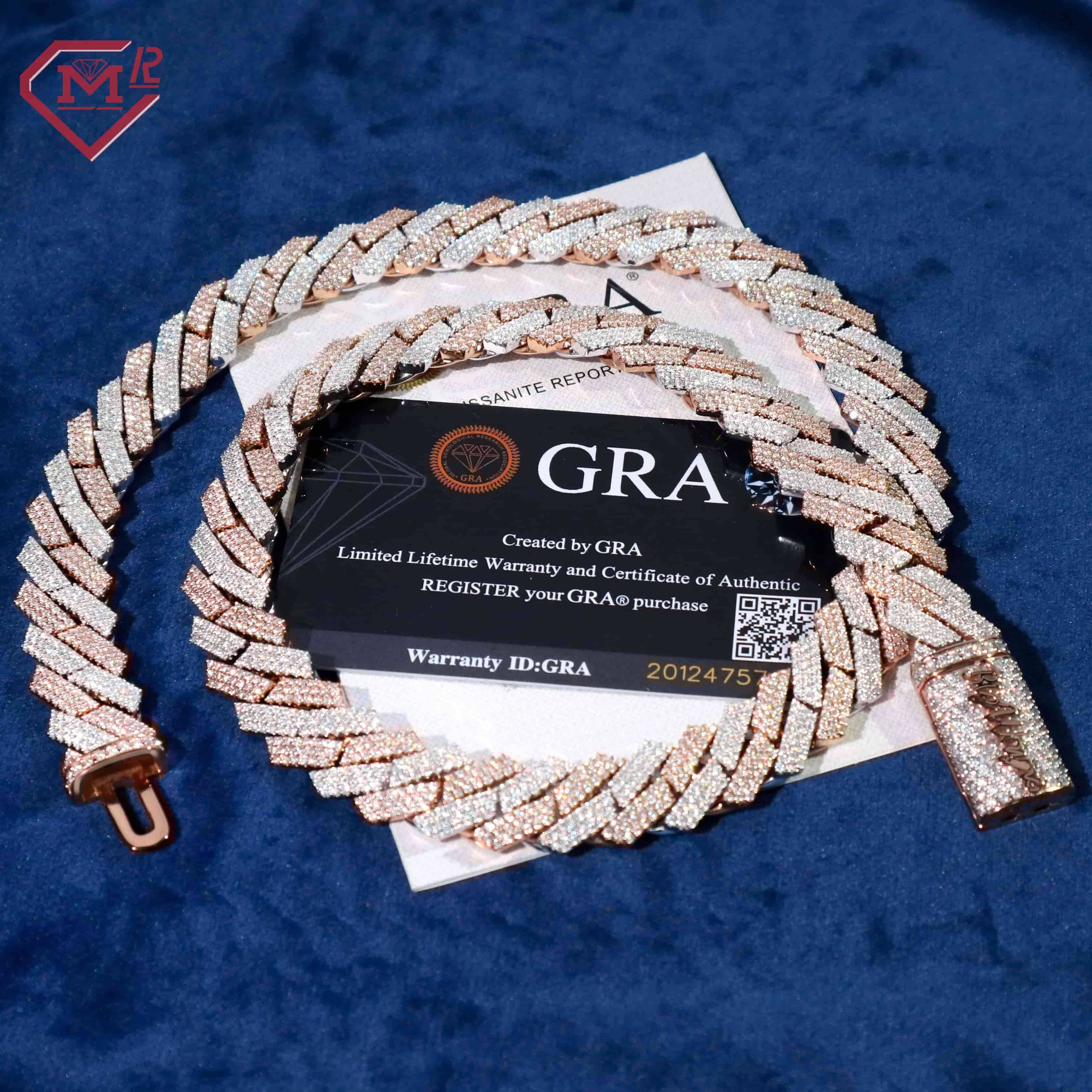 16mm Cuban Link Chain Necklace Hip Hop Jewelry 925 Silver Rose Gold Plated Moissanite Cuban Chain