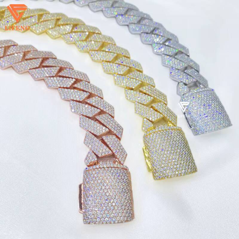 Custom 20mm S925 Sterling Silver VVS Moissanite Jewelry Iced Diamond Necklace Bracelet Set with Cuban Link Chain Gold Plated