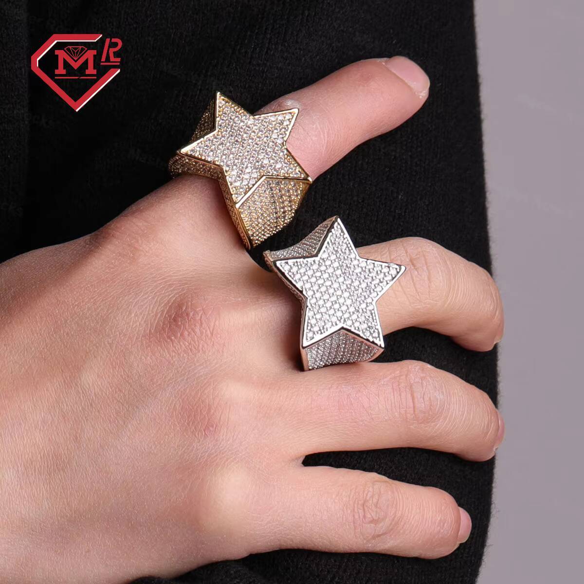Fashion Design Bling 925 Silver Iced Out Rings Standard Wholesale Price Vvs Moissanite Star Ring Hip Hop Rapper