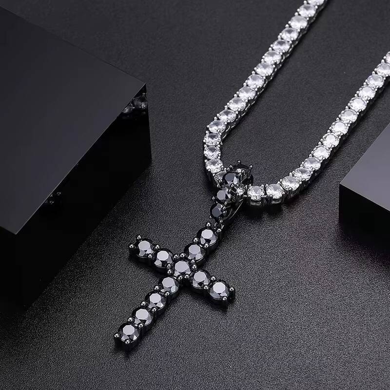 Sterling Black Plated 925 Silver Black Color VVS1 Moissanite Diamond Hip Hop Cross Pendant for Men Women
