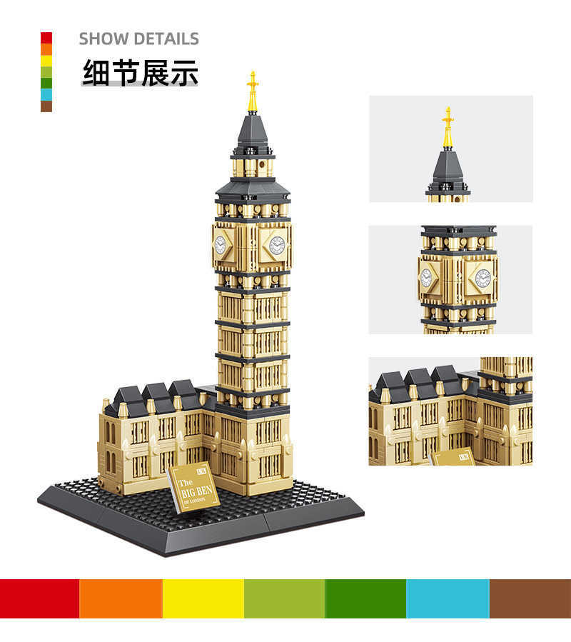 Big Ben, the Elizabeth Tower in London, UK, World Architecture Model, Cross-Puzzle Building Toy X250509