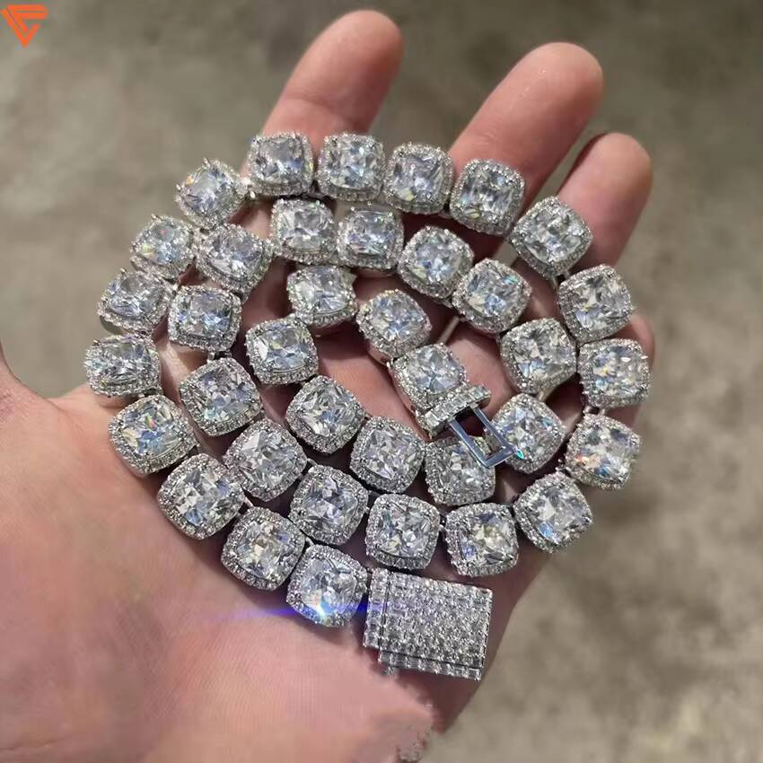 Custom Hip Hop Fashion Jewelry Necklace 925 Sterling Silver Iced Out VVS Baguette Cut VVS Mossanite Diamond Tennis Chain for Men
