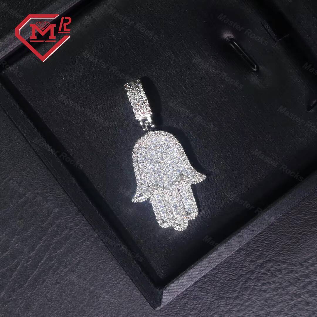 High Quality Custom Moissanite Pendant Hip Hop Jewelry Palm Shaped Amulet S925 Silver Moissanite Pendant