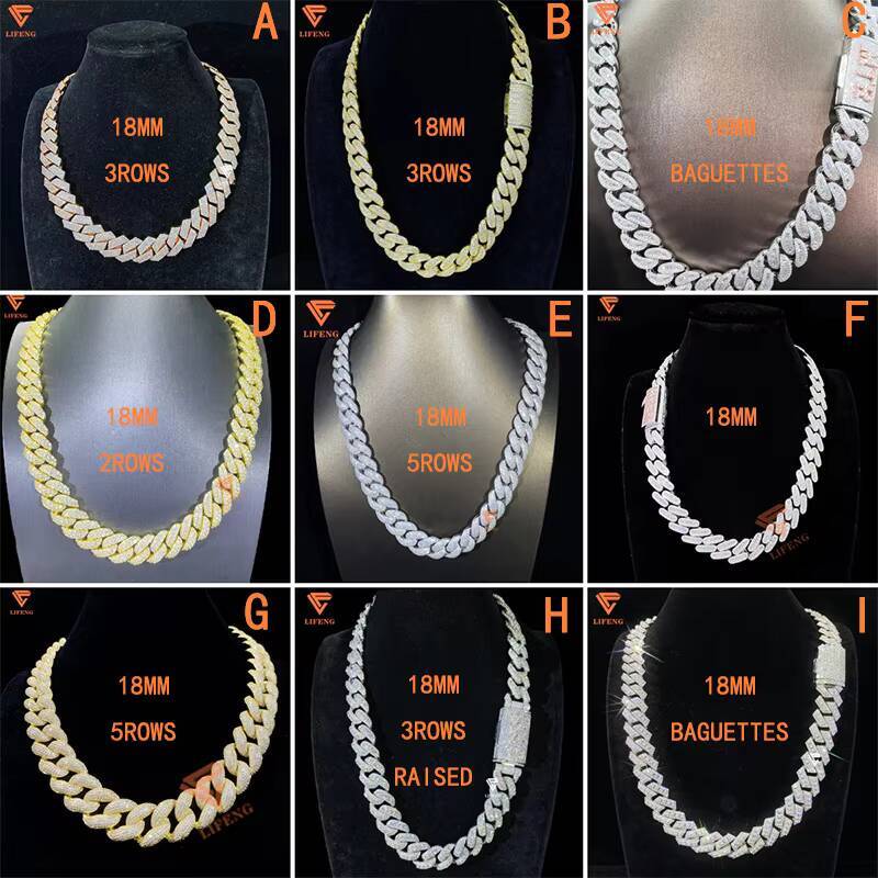 18mm Gold Plated Moissanite Miami Cuban Link Chain in Silver 925 Cuban Link Necklace Mossanite Cuban Link Chain