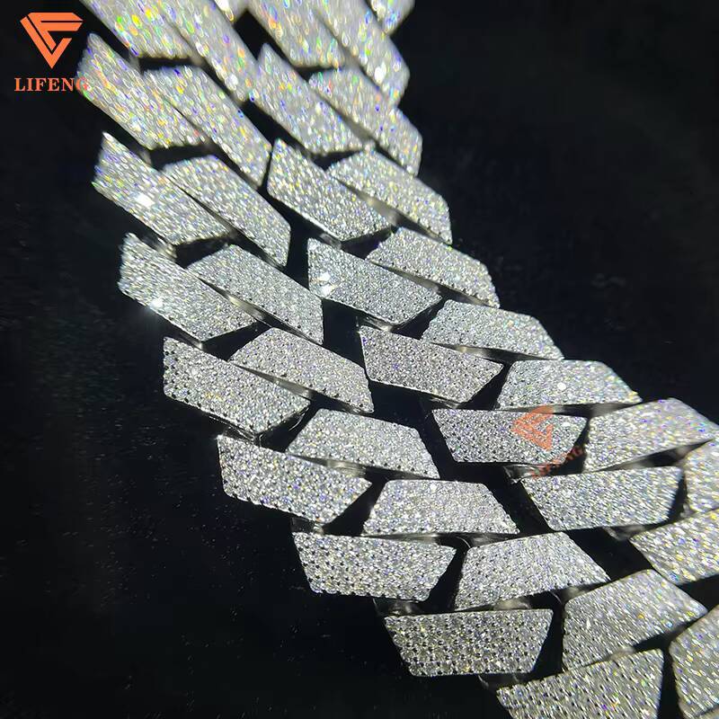 Hot Sale 15mm 4-Row Round Cut Iced Cuban Link 925 Silver Hip Hop Necklaces Moissanite Diamond Cuban Necklace