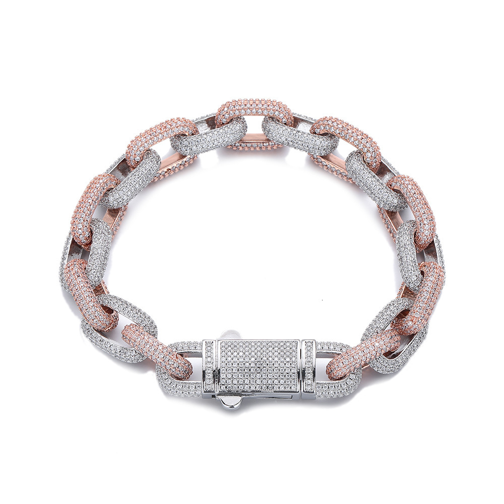 10MM S925 Sterling Silver Moissanite Cuban Link Chain Two Tone Rose Gold Silver Iced Out Hip Hop Necklace Bracelet For Men Women