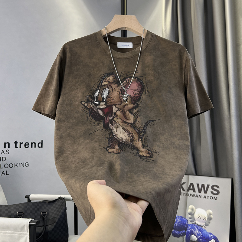 2026 New Tie Dye Vintage Designer T-shirt Luxury Trend Men's Slim Fit Basic Mass Short Sleeved Top Fashion Brand Loose And Simple Summer Outdoor Sports Cotton Shirt