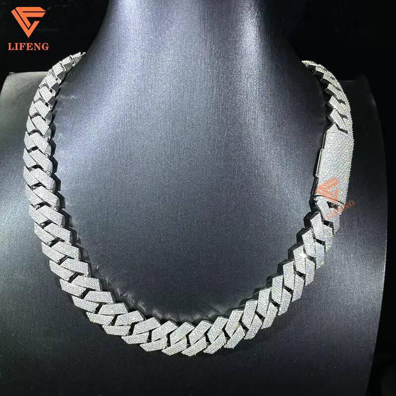 Hot Sale 15mm 4-Row Round Cut Iced Cuban Link 925 Silver Hip Hop Necklaces Moissanite Diamond Cuban Necklace