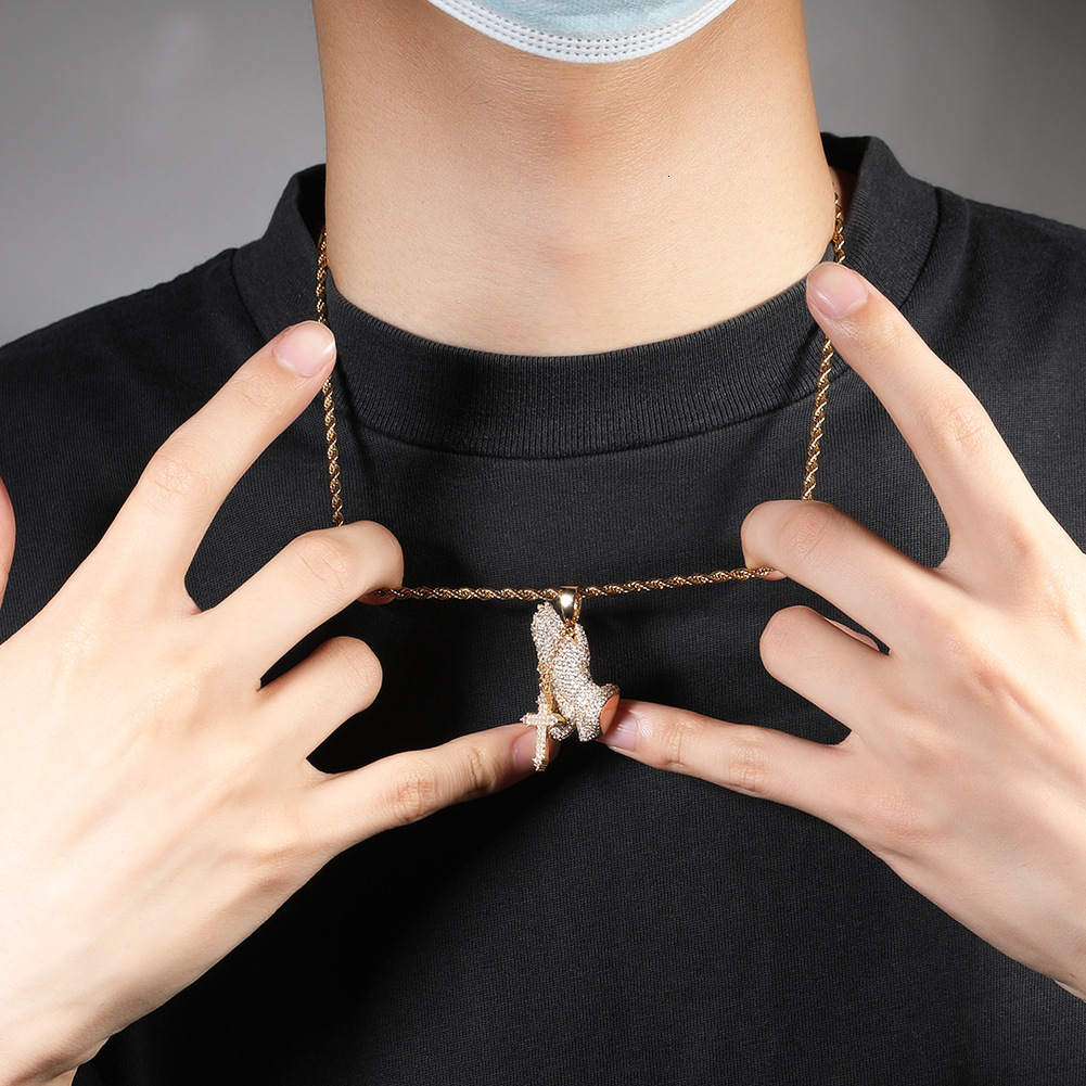 European and American trendy brand - Full Diamond Cross Pendant Morganite Necklace - European and American retro hip-hop rap fashion accessory