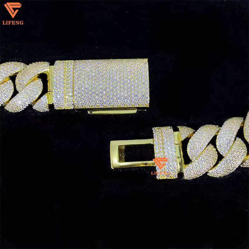 Vvs Diamond Chain Cuban Link Chain Necklace Gold Plated Solid 925 Silver baguette Cuban Link Moissanite