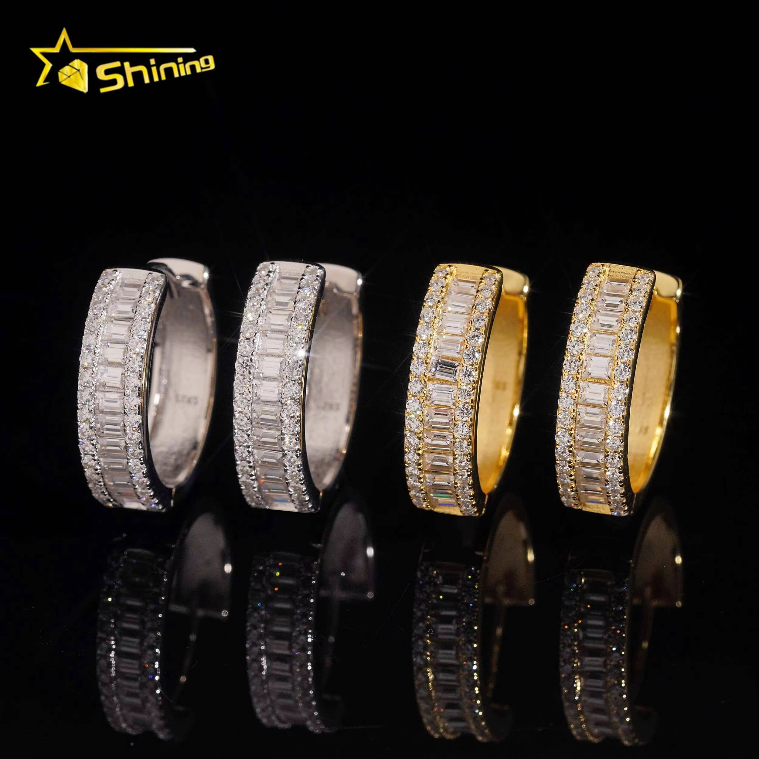 Fashion Hoop Earring Fine Jewelry 925 Sterling Silver Gold Plated Baguette VVS Diamond Moissanite Hoop Earrings Ready to Ship