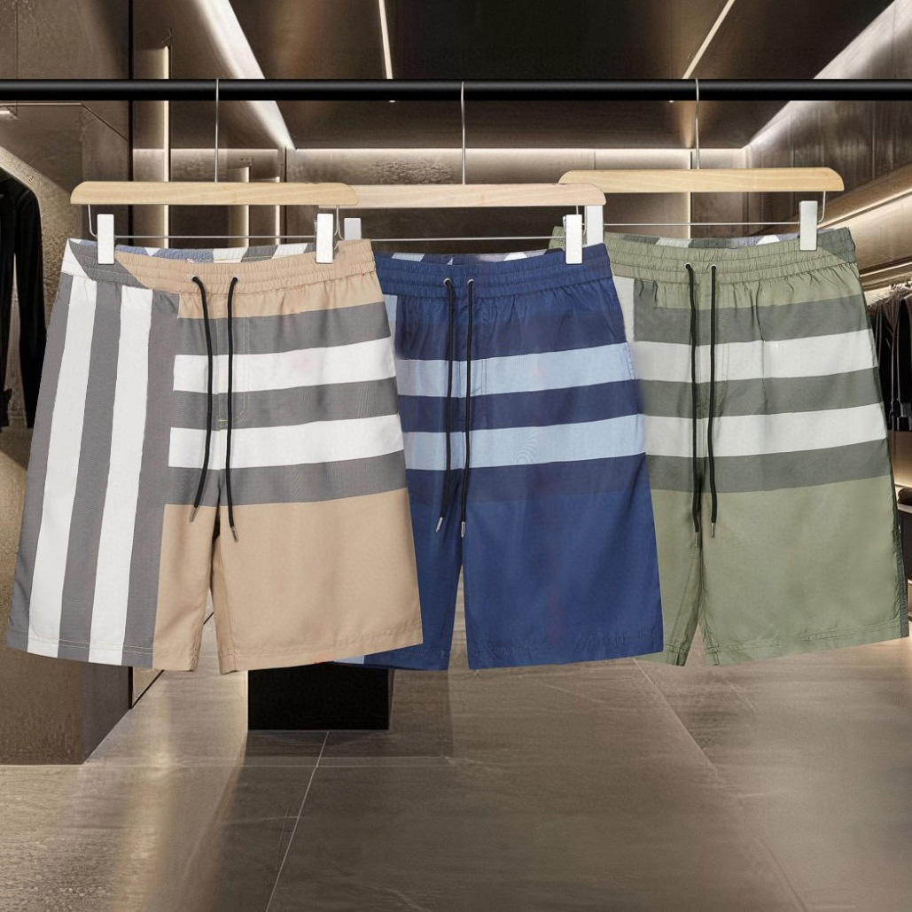 Designer brand high-quality men's striped checkered men's shorts breathable quick drying pants summer beach pants casual sports pants