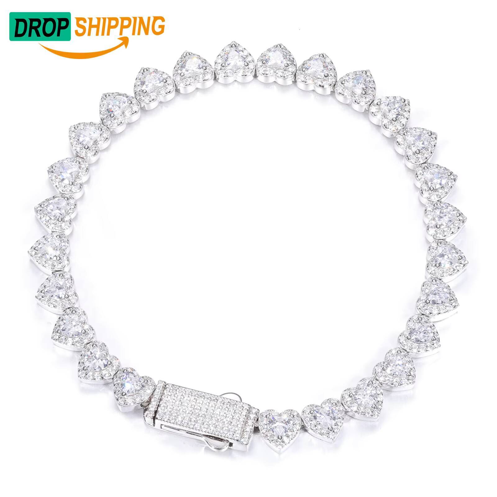 Fashion Wedding Anniversary Gift Jewelry 925 Silver Heart Cut Moissanite Diamond Cluster Heart Shape Tennis Bracelet