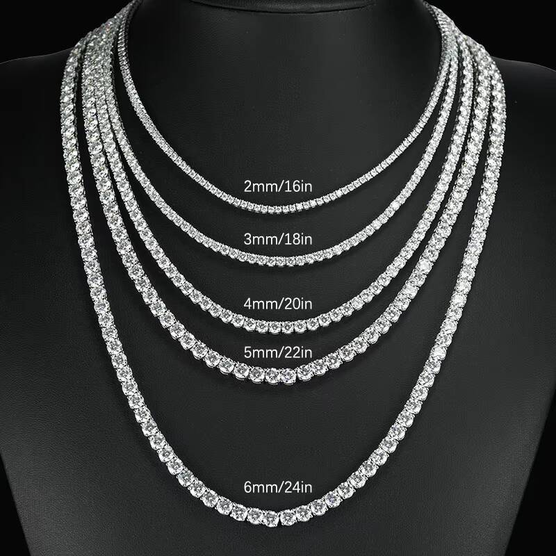 Wholesale Hip Hop Iced Out Jewelry 2mm-6mm D Color VVS Moissanite Tennis Chains 925 Sterling Silver Moissanits Necklaces