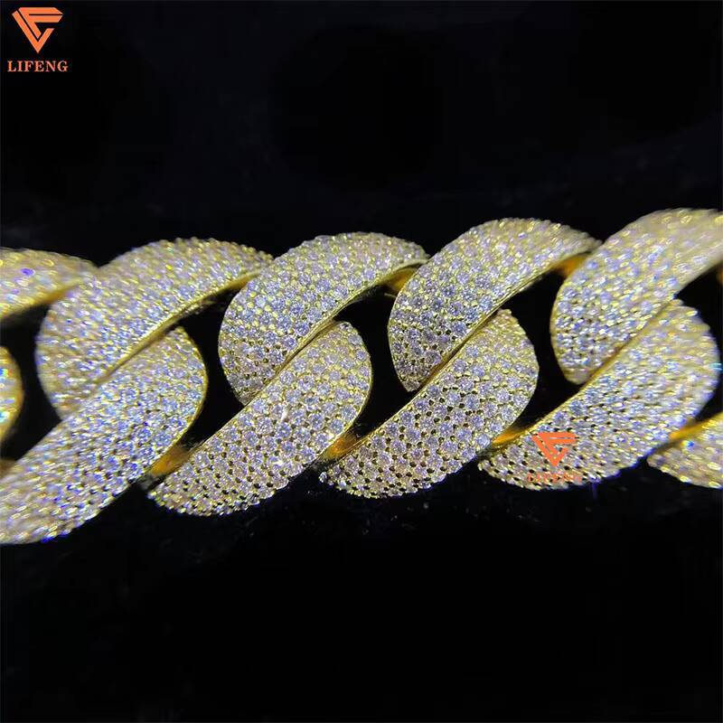 Vvs Diamond Chain Cuban Link Chain Necklace Gold Plated Solid 925 Silver baguette Cuban Link Moissanite