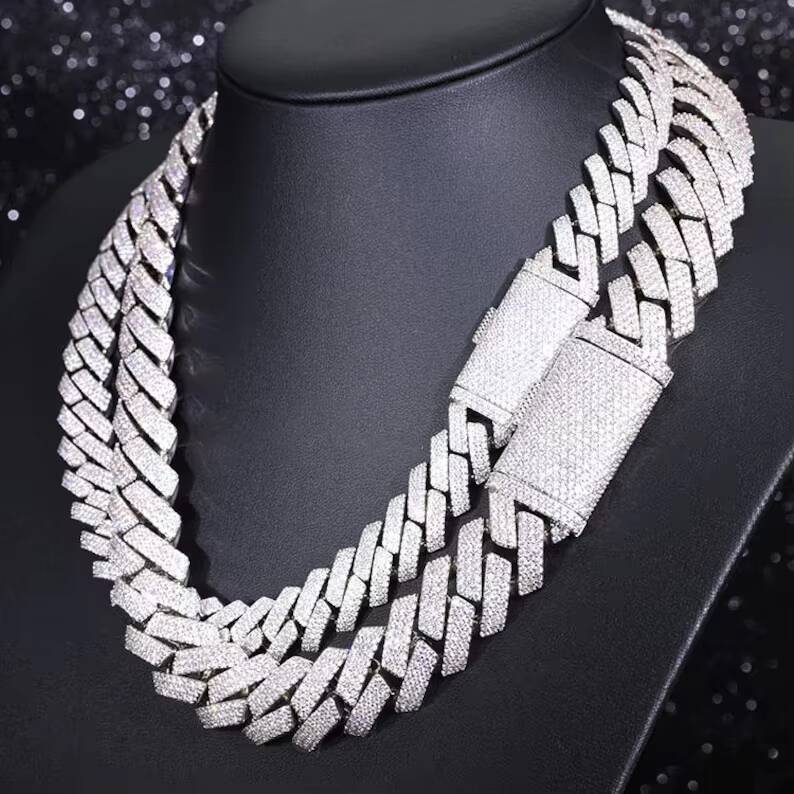 Hiphop Cuban Necklace 925 Sterling Silver 20mm 3 Rows Iced Out VVS Moissanite Cuban Link Chain