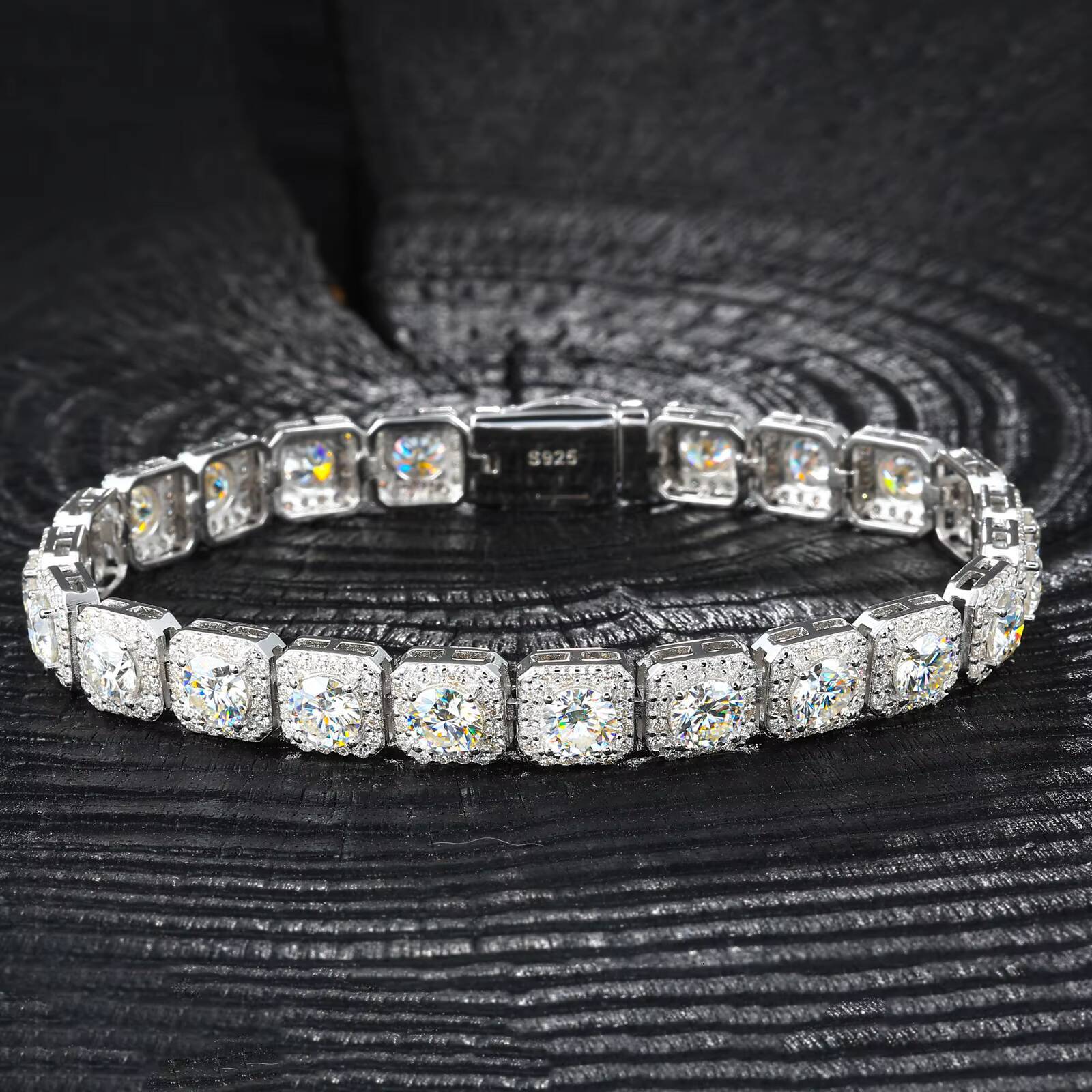 Fine Jewelry 6mm 8mm White Gold Sterling Silver 925 Vvs Moissanite Diamond Iced Out Square Hola Tennis Chain Bracelet Men Women
