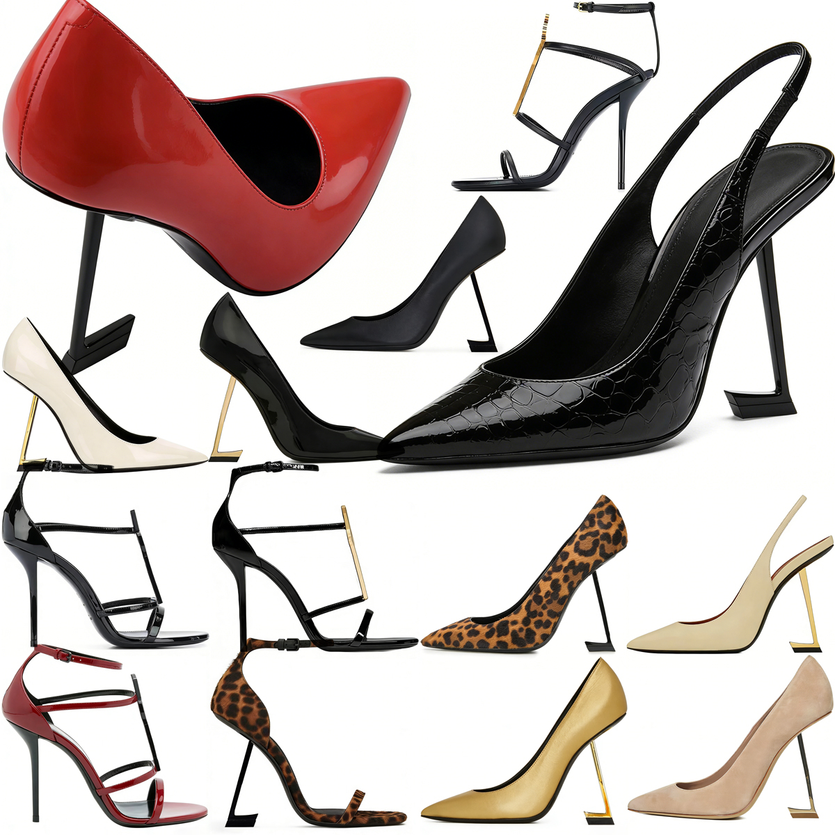 With Box Women Dress Shoes High Heels Womens Design Genuine Leather Pumps Lady fashion Style Wedding Slingback Heels Black Golden Gold 10cm 8cm letter Heel