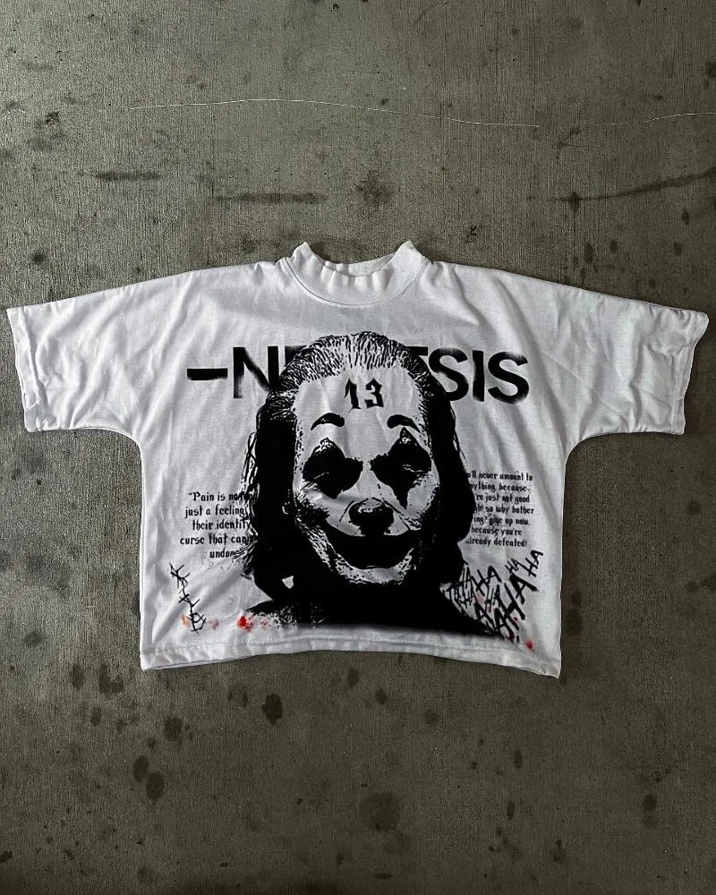 Blutosatire Boxy Men's t shirt High Street Trend Vintage Alphabet Goth Harajuku Casual Loose Y2K Women Retro Hip Hop Tops Graffiti Streetwear Ove