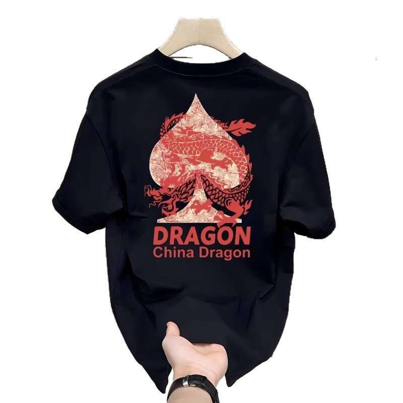 Men Summer Short Sleeve Crew Neck T Shirt Pure Cotton Dragon Graphic Print Loose Fit Soft Breathable Lightweight Casual Trendy Daily Wear Basic Top fo