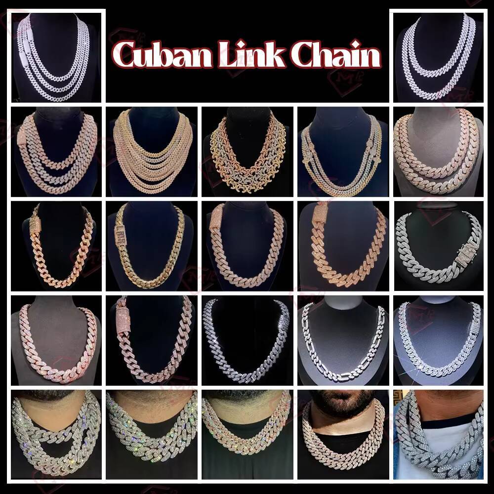 Full Iced Out Moissanite Cuban Chain Heavy 17mm Prong Setting Necklace 925 Silver Vvs Hip Hop Cuban Link Chain