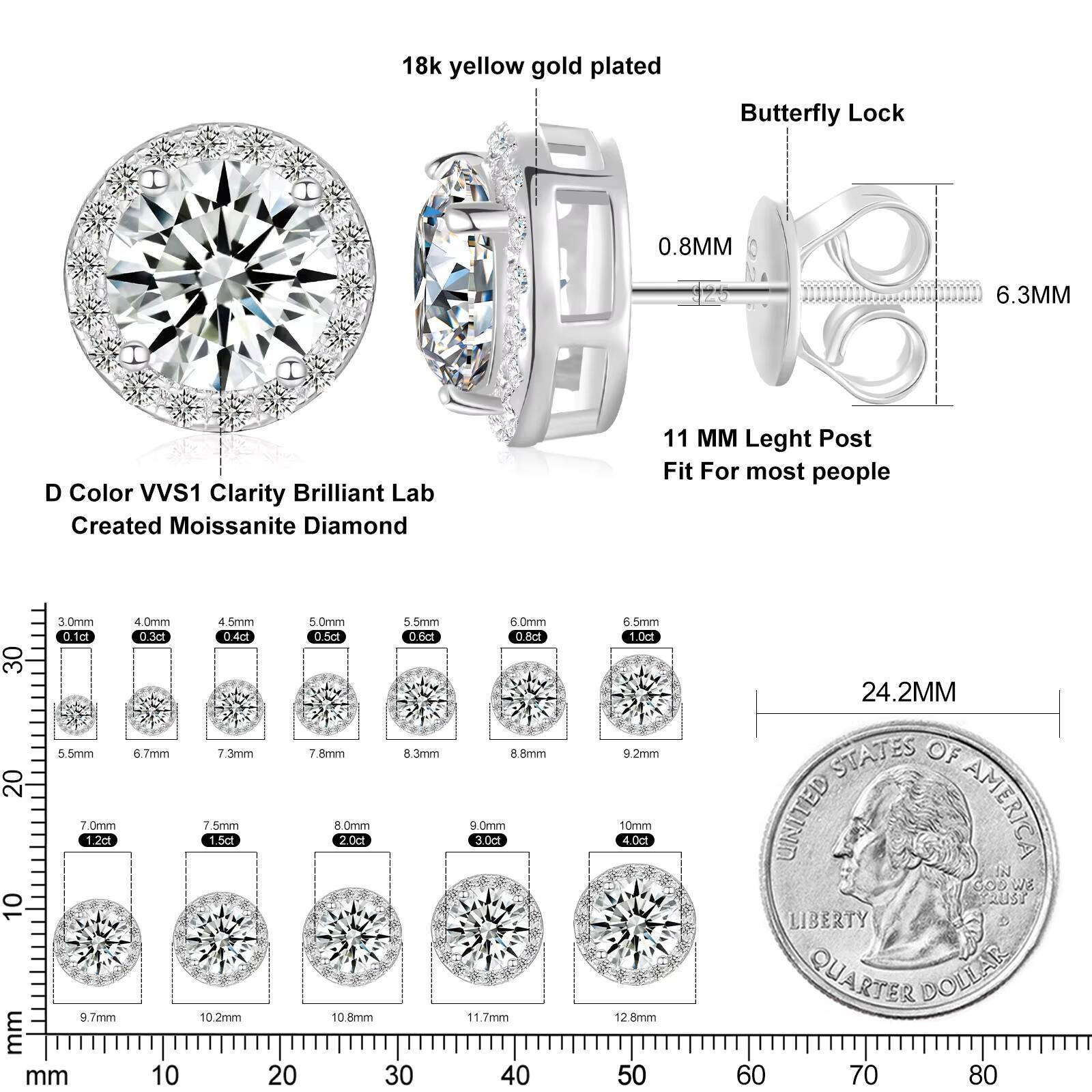 Jewelry Dropshipping Supplier Fashion Gold Plated 925 Sterling Silver Stunning VVS Moissanite Diamond Halo Earrings Stud for Men