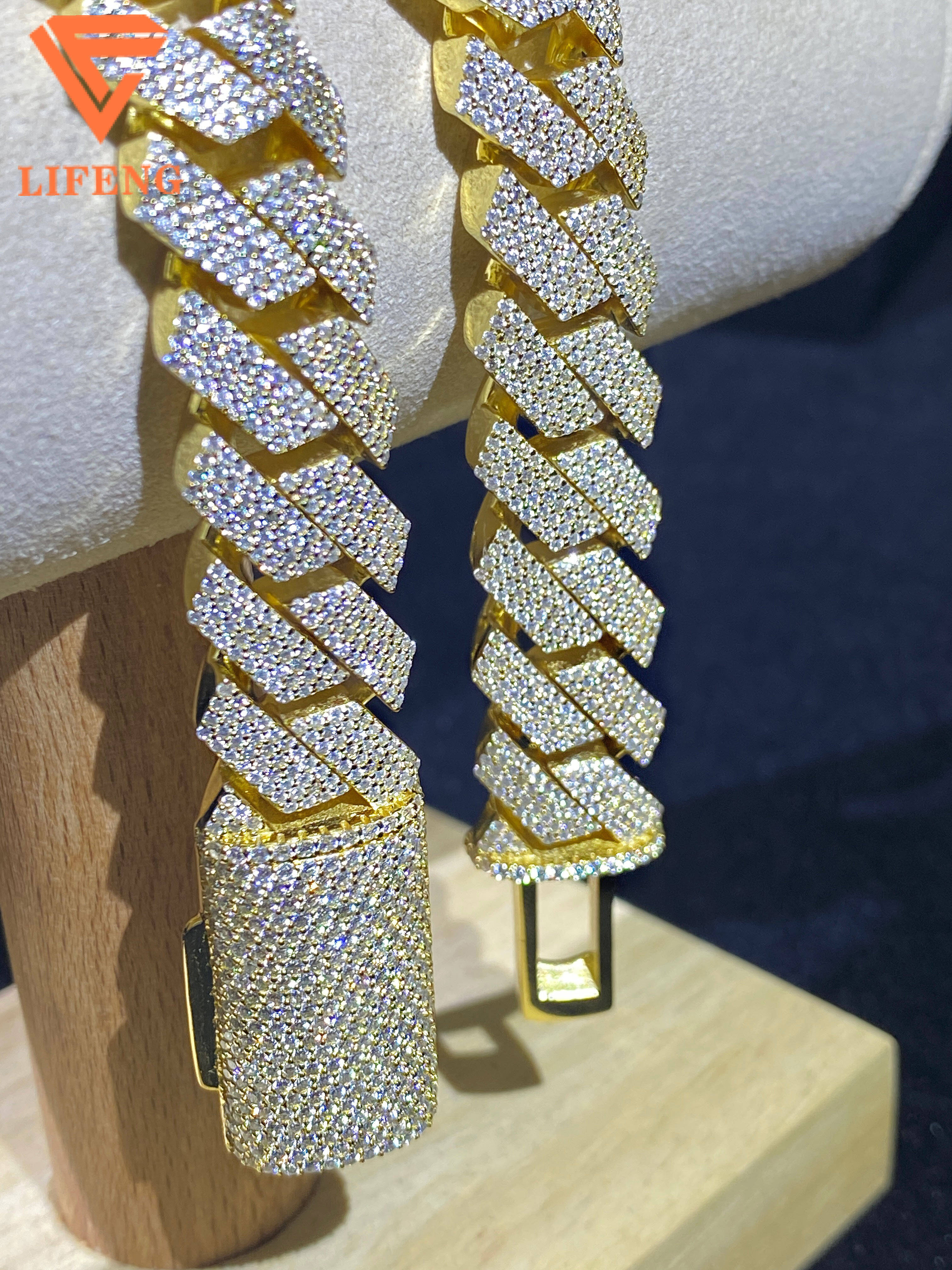 Mens 14k 18k Gold Plated 15mm 4-Rows Miami Cuban Link Necklace 925 Silver Hip Hop Jewelry Passes Diamond Test GRA Certificate