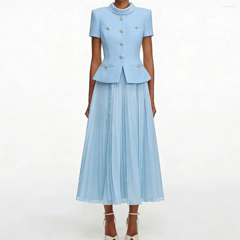 Casual Dresses Brand Elegant Patchwork Summer Tweed Chiffon Women Rhinestone Luxury Formal Evening Long Dress Party Dinner Vestidos