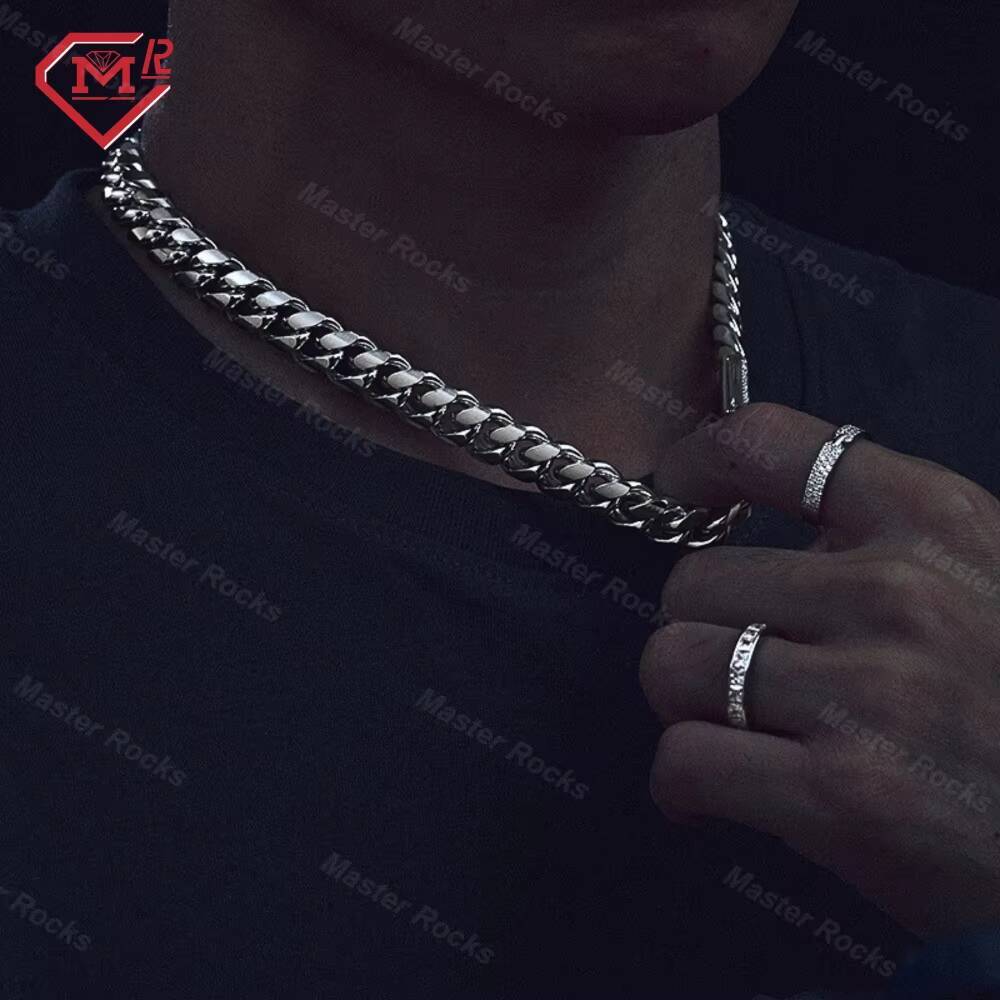 Luxury Plain Cuban Chain 925 Sterling Silver Custom Hiphop Moissanite Clasp Classic Cuban Link Chain