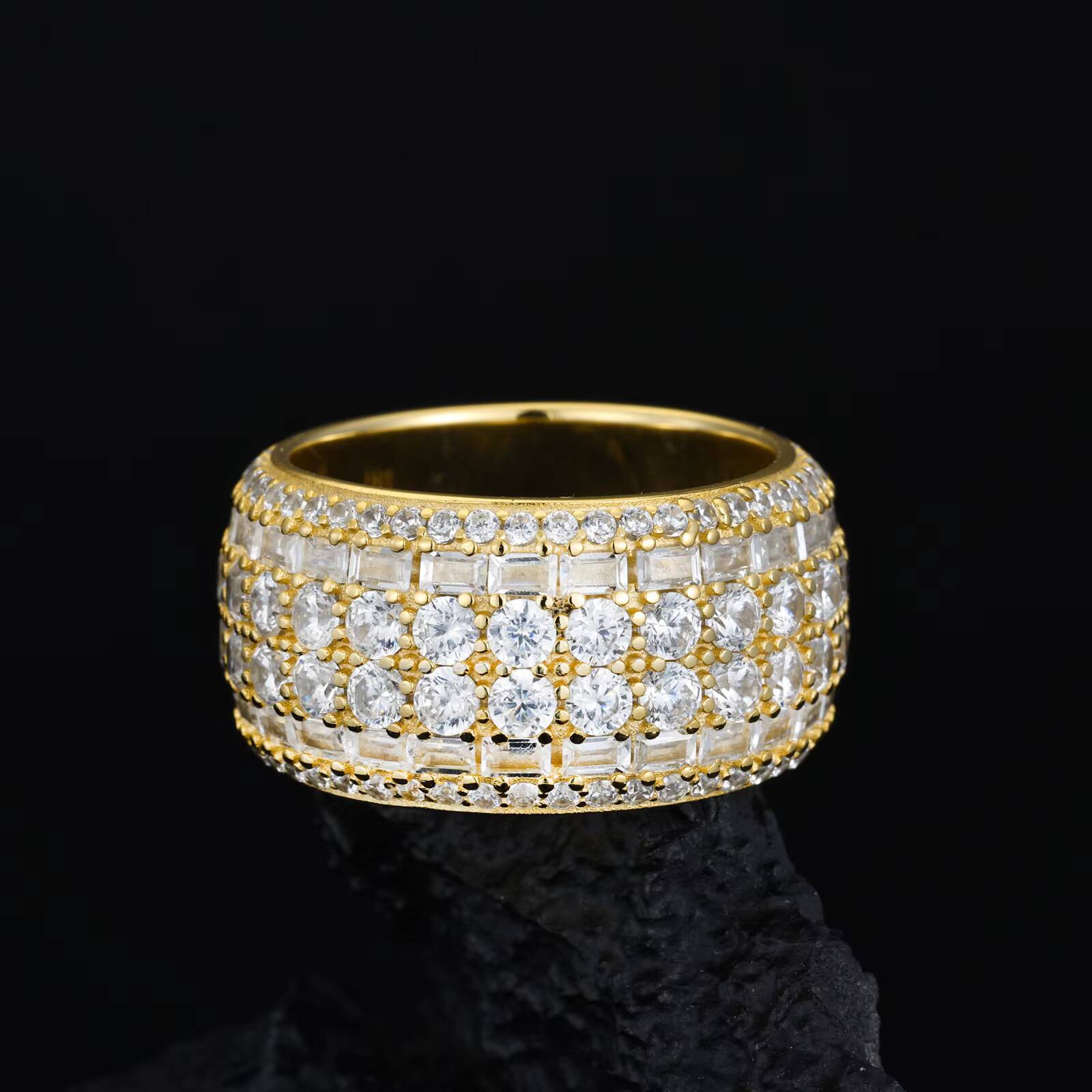 Luxury Wedding Engagement Gift 925 Sterling Silver Micro Paved 6 Rows VVS Moissanite Diamond Finger Ring for Men