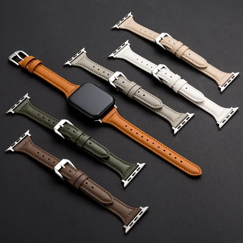 Leather Slim Strap for Apple Watch Band 44mm 40mm 41mm 45mm 38mm 42mm 49mm 44 45 IWatch Series 8 7 SE 6 5 4 3 2 1 Woman Bracelet