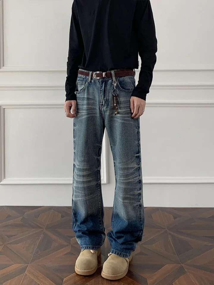 Cleanfit cat whisker gradient jeans for men autumn niche n pants American retro straight leg micro flared 260415BJ - view 7
