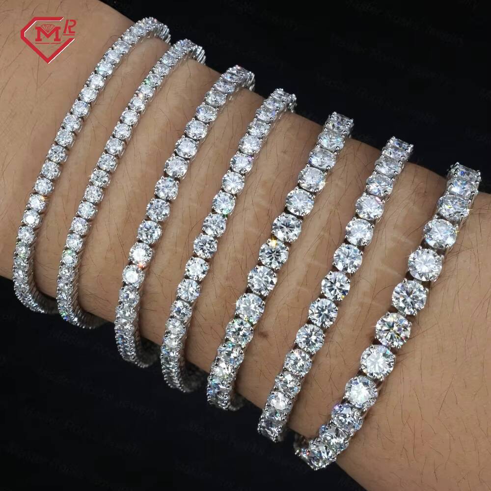 Hip Hop 4mm Moissanite Iced Out Tennis Bracelet 925 Sterling Silver VVS Diamond Moissanite Tennis Bracelet