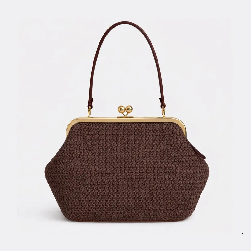 Summer Trend Colorful Striped Straw Shoulder Bag n Frame Large Kisslock Clutch for Women Vacation Travel Beach 260416