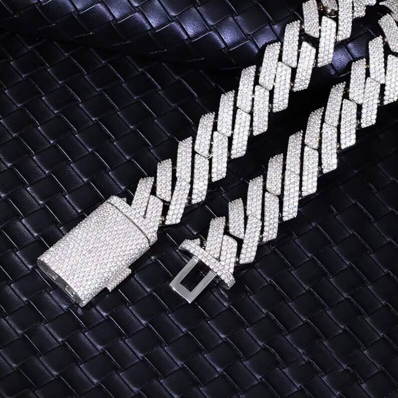 Hiphop Cuban Necklace 925 Sterling Silver 20mm 3 Rows Iced Out VVS Moissanite Cuban Link Chain