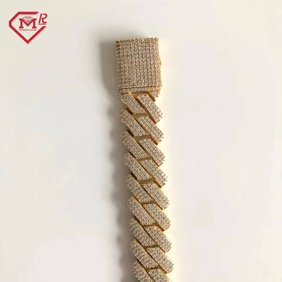 Full Iced Out Moissanite Cuban Chain Heavy 17mm Prong Setting Necklace 925 Silver Vvs Hip Hop Cuban Link Chain
