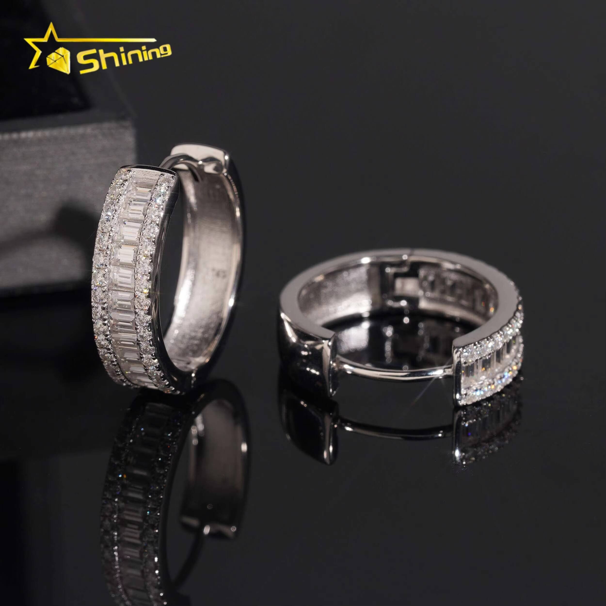 Fashion Hoop Earring Fine Jewelry 925 Sterling Silver Gold Plated Baguette VVS Diamond Moissanite Hoop Earrings Ready to Ship