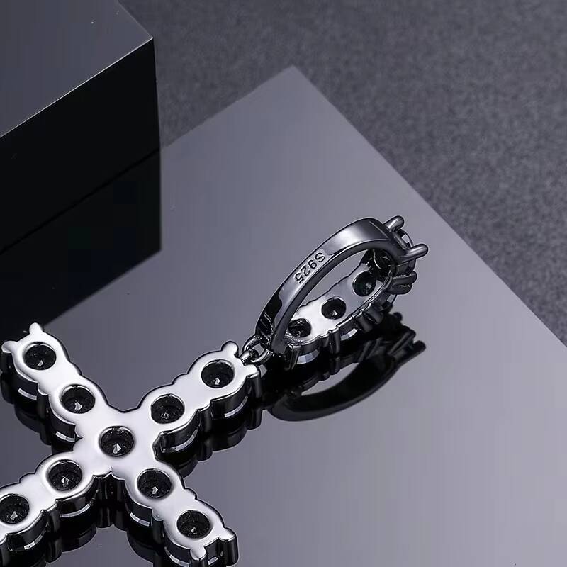 Sterling Black Plated 925 Silver Black Color VVS1 Moissanite Diamond Hip Hop Cross Pendant for Men Women