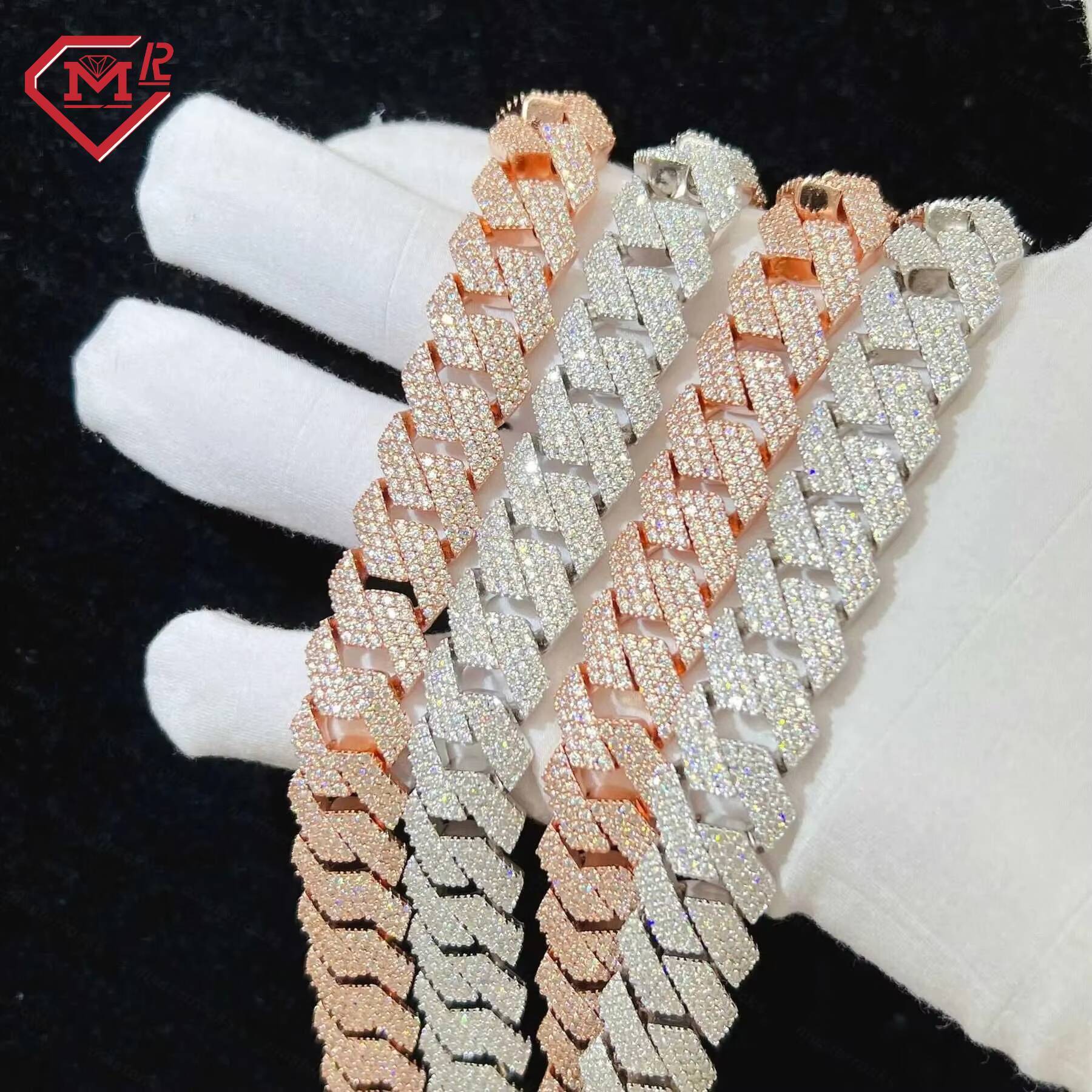 Custom 18mm 3rows Iced Out Vvs Moissanite Cuban Men Necklace Hip Hop Moissanite Cuban Chain