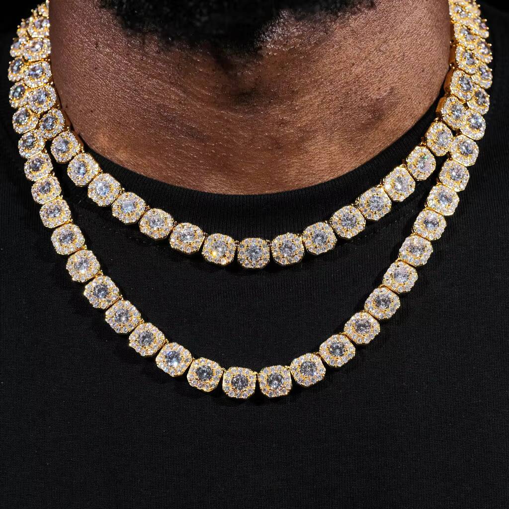 Hiphop Tennis Chain Round Diamond Gold Plated 6mm 10mm 925 Sterling Silver Necklace Vvs Moissanite Tennis Chain