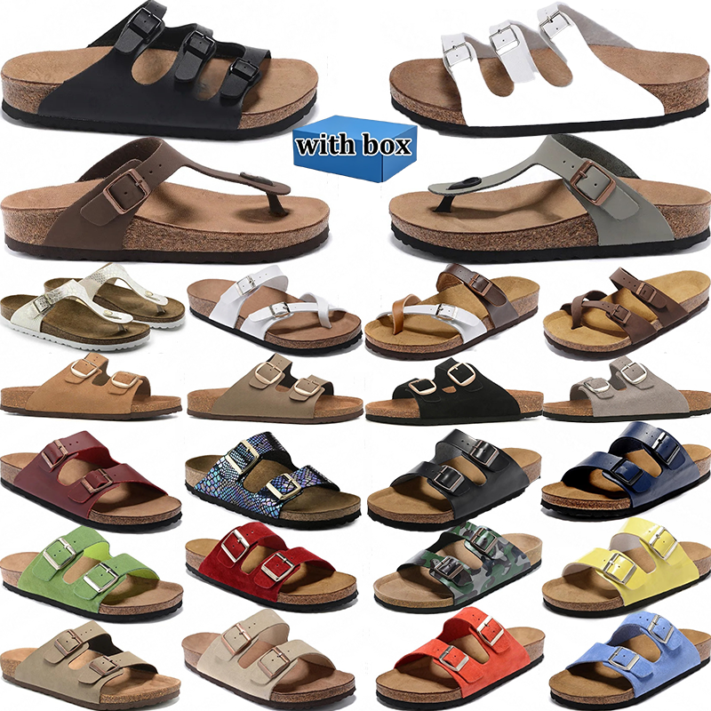with box Designer retro Men Women wooden soled sandals with buckle Birkans Comfortable leather uppers Comfortable soft beach shoes grey sand color Black 35 to 46