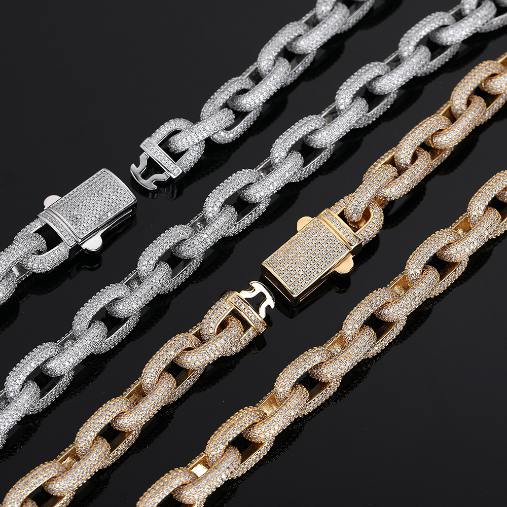 10MM S925 Sterling Silver Moissanite Cuban Link Chain Two Tone Rose Gold Silver Iced Out Hip Hop Necklace Bracelet For Men Women