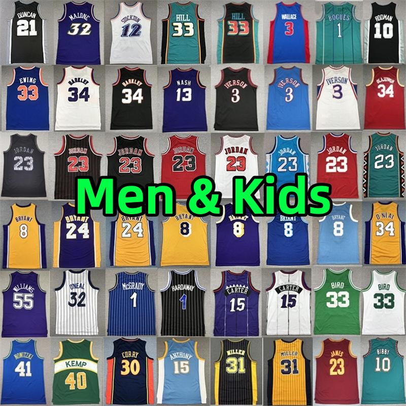 Retro Allen Iverson Jersey Basketball Jerseys Bryant Michael Vince Carter Dennis Rodman Kevin Garnett Larry Bird Scottie Pippen Shawn Kemp Classics Stitched kids