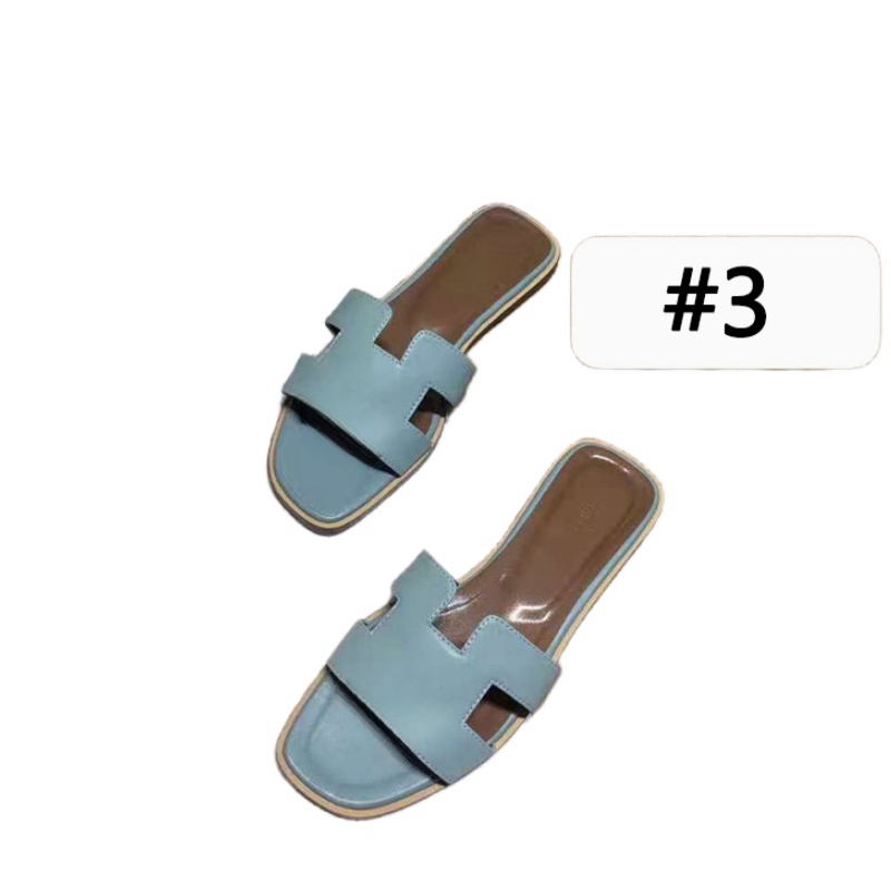 (pls order base on pictures, not written color name) Flat Heel Beach Slippers Sandals Classic Summer Designer Fashion Letter Flops Leather Lady Slides