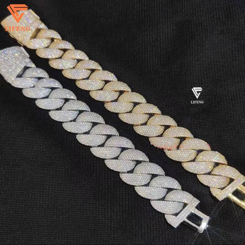 Custom 23mm Mens Gold-Plated 925 Silver Charm Bracelet VVS Moissanite Diamond Hip Hop Jewelry Fashionable Miami Cuban Link