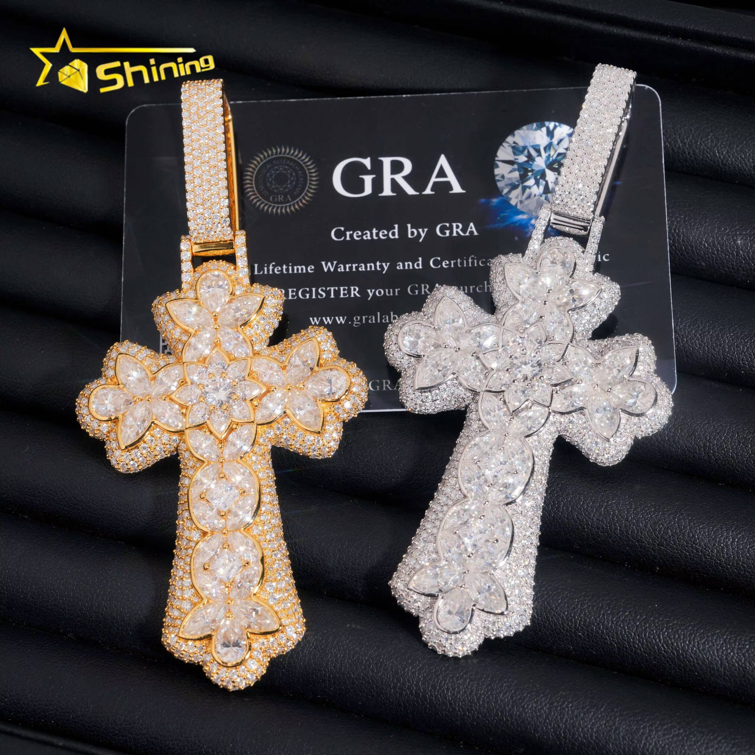 Rapper Jewelry 925 Sterling Silver Hip Hop Fancy Shape Iced Out 18k Gold Plated Moissanite Cross Pendant