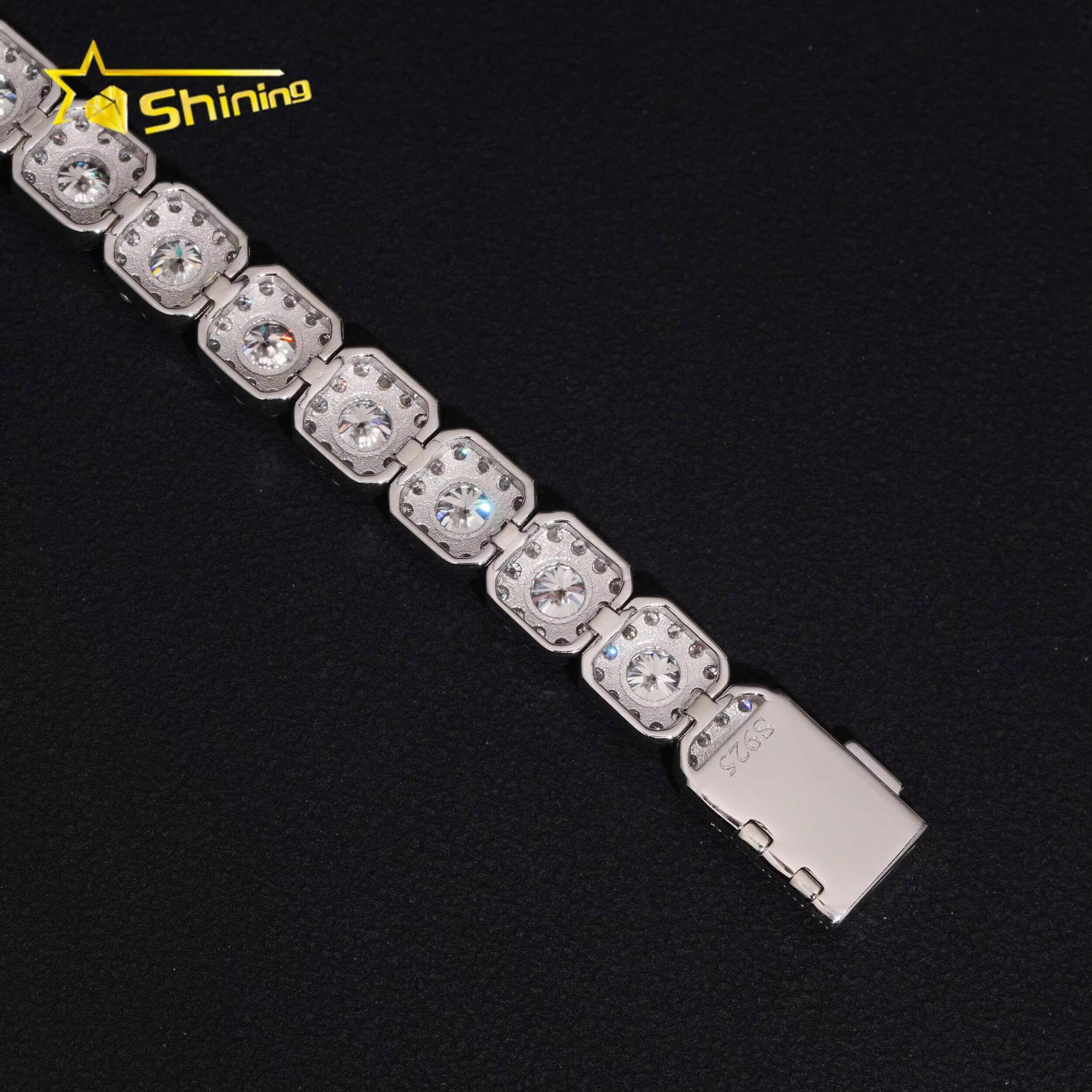 Popular Halo Design 925 Silver Hip Hop 8mm Iced Out Moissanite Diamond Cluster Tennis Bracelet