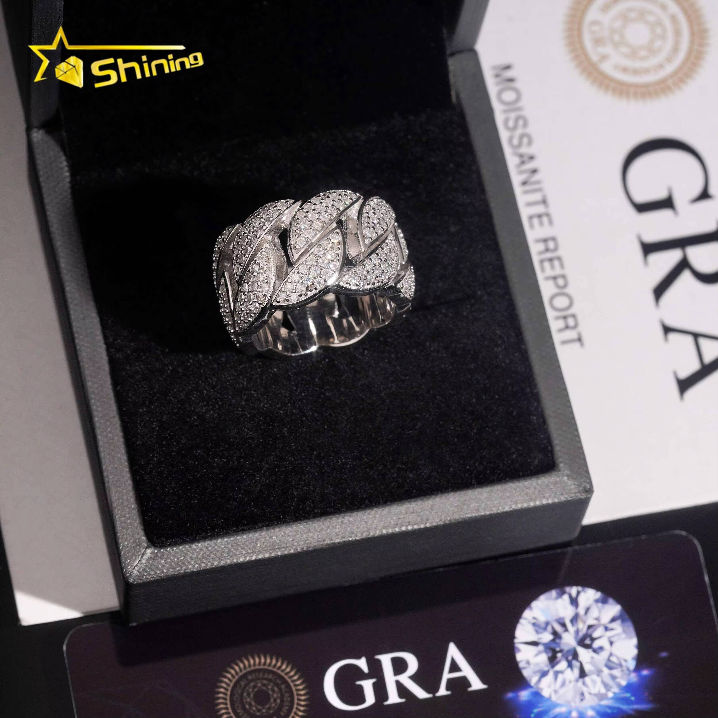 925 Silver Cuban Link Ring Fully Iced Out VVS Moissanite Ring Fine Jewelry Custom High Quality Men Weeding Rings